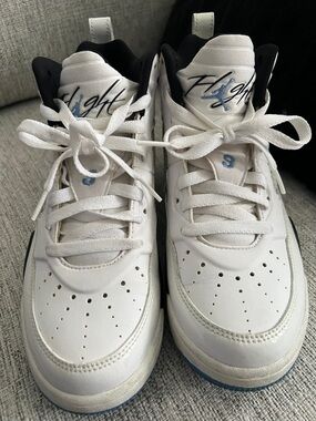 White 'Flight' Jordan Basketball Sneakers with Light Blue Accents